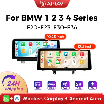 Radio para coche AINAVI para BMW Serie 3 F30 Android Auto F31 F34 F35 Carplay inalámbrico Serie 4 F32 F33 F36 Multimedia para coche F20 F21 F22 F23 Serie 1 Serie 2 Pantalla táctil IPS ultraancha Full HD 2400*900 1