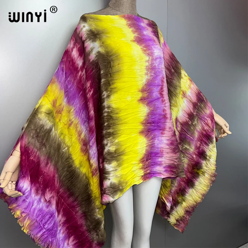 WINYI 타이 염색 드레스 비치웨어 섹시한 드레스 우아한 해변 커버 kaftan 드레스 여성 abaya 두바이 럭셔리 이슬람 여성