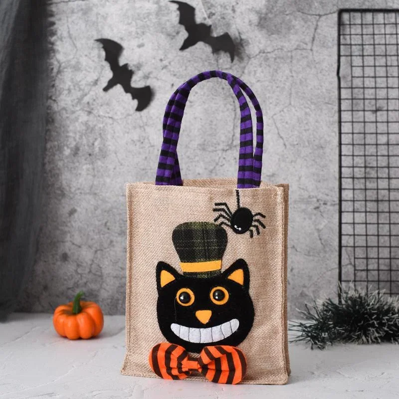 Halloween Gift Non Woven Tote Bag Black Hat Pumpkin Witch Horror Ghost Festival Party Trick Or Treat Happy Halloween Day Decor