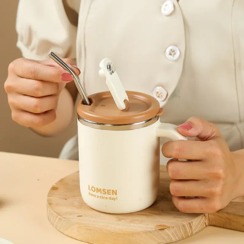 Stainless Steel Mug Double-layer Ironing Thermos Cup Home Office Dormitory with Cover Coffee Cup Tea
