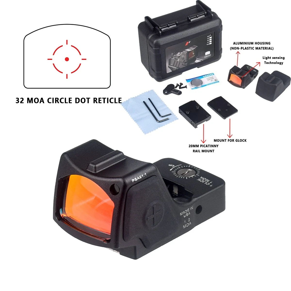 Metal Red Dot Sight Reflex Optic Scope For Airsoft