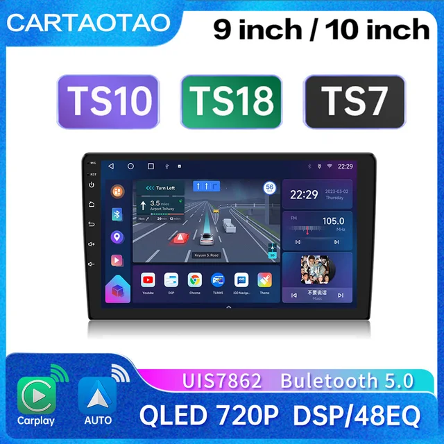TS10 TS18 2din Android 11 9/10 inch car radio GPS WIFI CarPlay DSP QLED multimedia player for Toyota VW Hyundai Kia Nissan Honda