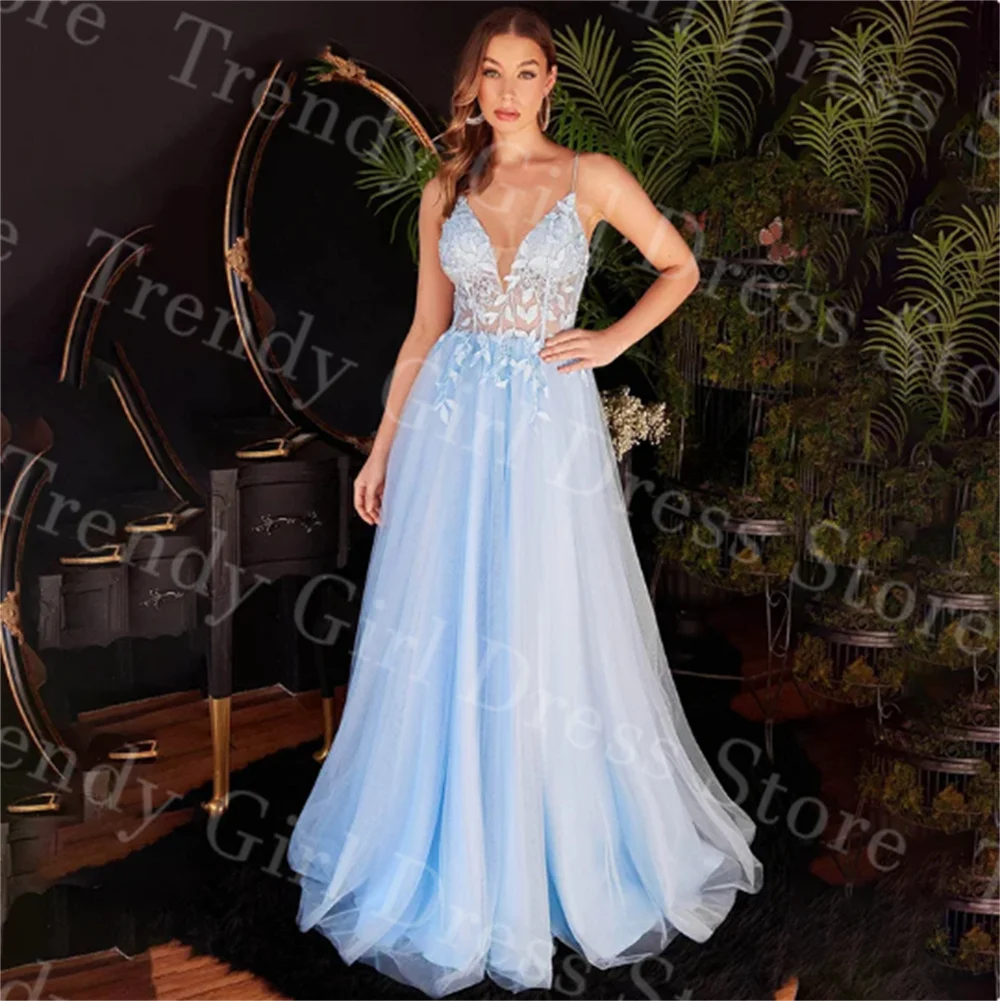 

Women's Fine Shoulder Strap Evening Dress A-line Formal Party Evening Gowns Lace Applique Vestidos De Fiesta Elegantes 2024