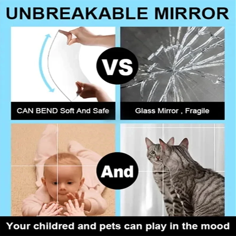 HD Anti Fog Wall Mirror Sticker Elliptic Acrylic Wall Mirror Self Adhesive Shatterproof Non Glass Safety Sheets
