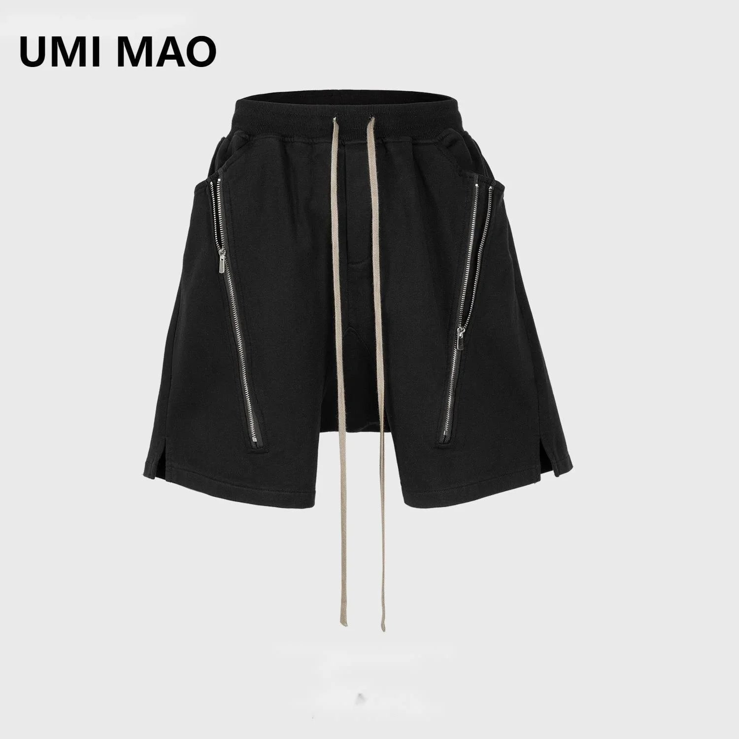 

UMI MAO Women's Wear Men's Spring/Summer Hip Hop Unisex Casual Pants High Street Double Zipper Spliced Split Loop Shorts