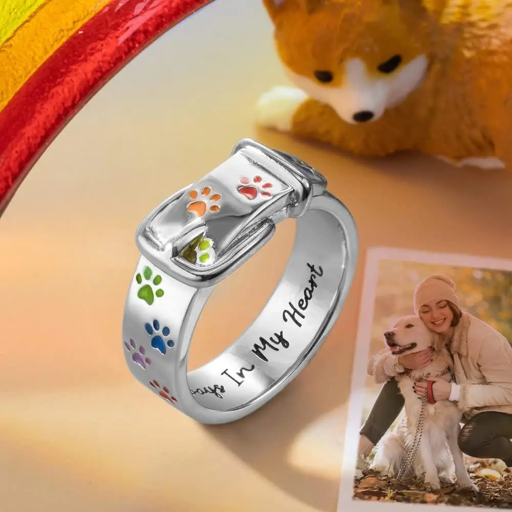 Trendy Colorful Paw Print Collar Shaped Ring Cool Party Jewelry Valentine's Day Gift for Women Mom Family Friends womens ring,finger rings,jewelry rings,ring jewelry