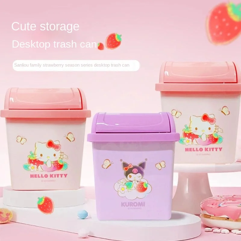 

MINISO Sanrio hello kitty desktop trash can my melody cartoon mini flip-top storage bucket dormitory home storage копилка