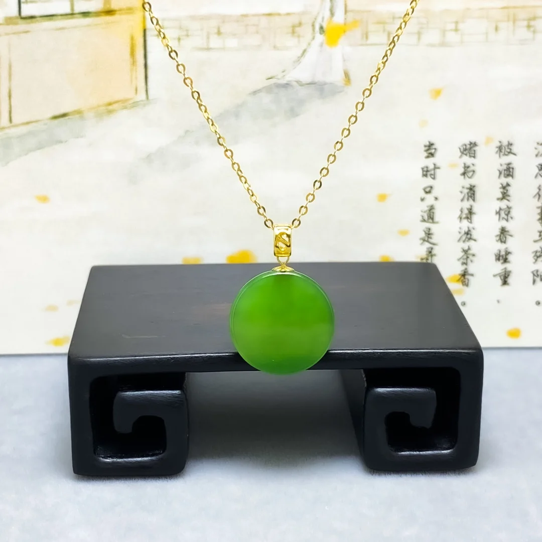 

SHILOVEM 18k YELLOW gold Natural green Jasper pendantsm none necklace fine Jewelry women wedding new gift 14mm yzz1414669by