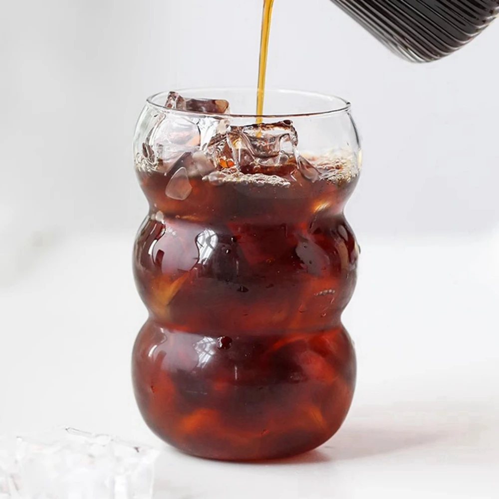 Description Picture 3 of item550ml Creative Glass Cup Heat-resistant Transparent Ripple Cup Beer Juice Ice Coffee Cups Cocktail Fruit Bubble Glass Drinkware