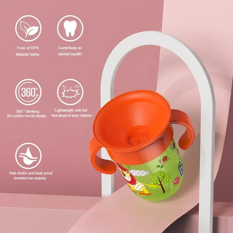 Drinking Cup 360 Rotated Cartoon Baby Learning Drinking Cup with Double Handle Flip Lid Leakproof Infants Water Cups Bottle BPA Free with Lid drinking cup water cup feeding cup