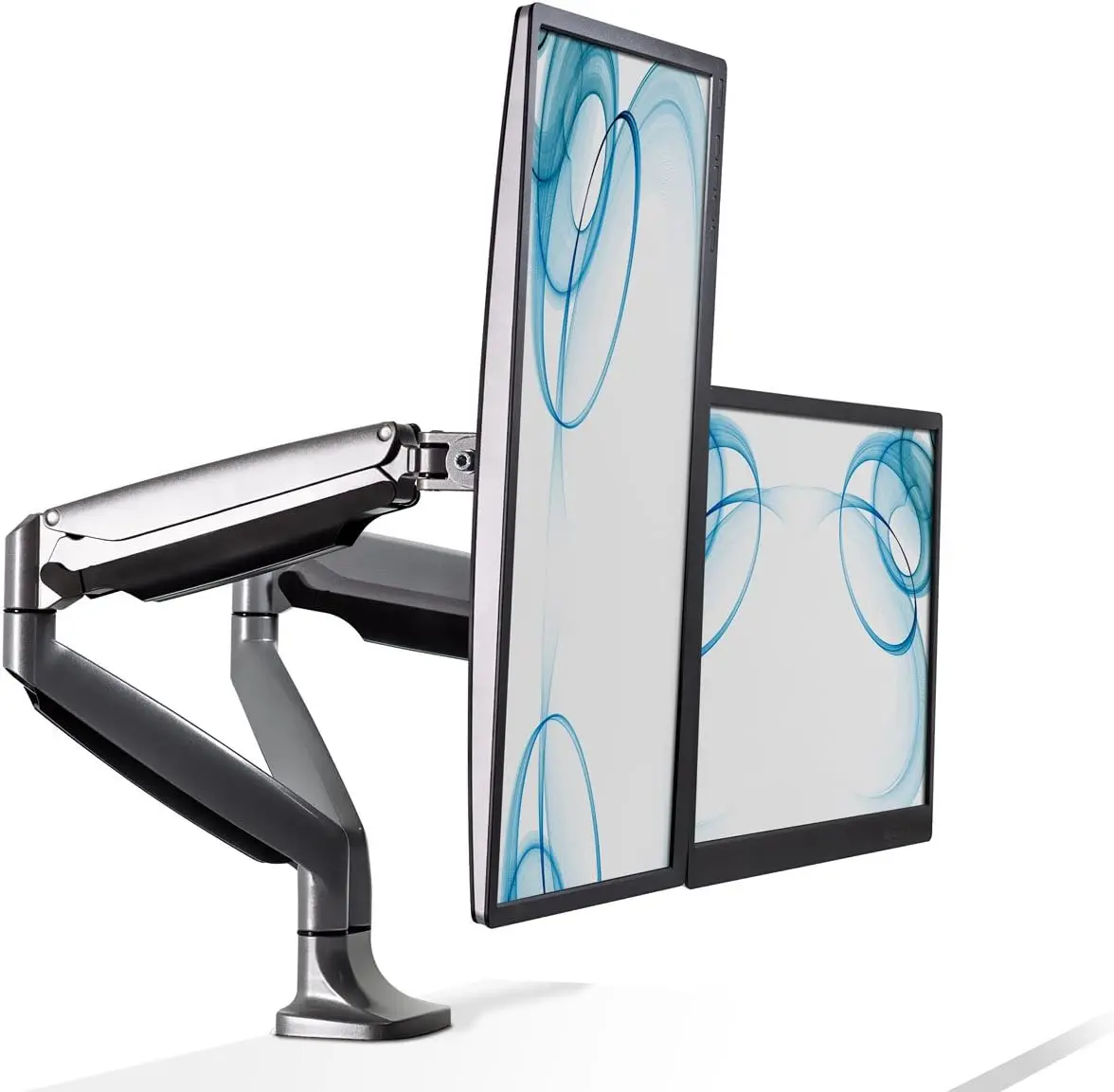 (MI-1772) Dual Monitor Arm Mount Desk Stand Two Articulating Gas Spring Height Adjustable Arms | Fits Up To 32" VESA 75 100