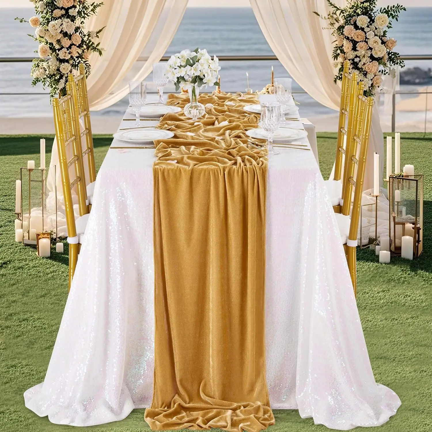 Velvet Table Runner - Luxury Wedding and Banquet Table Decor Luxurious Velvet Table Runner, Wedding Reception Baby shower Decora, Soft Table Linen Overlay, WeddingTable Runner Room Decor 4