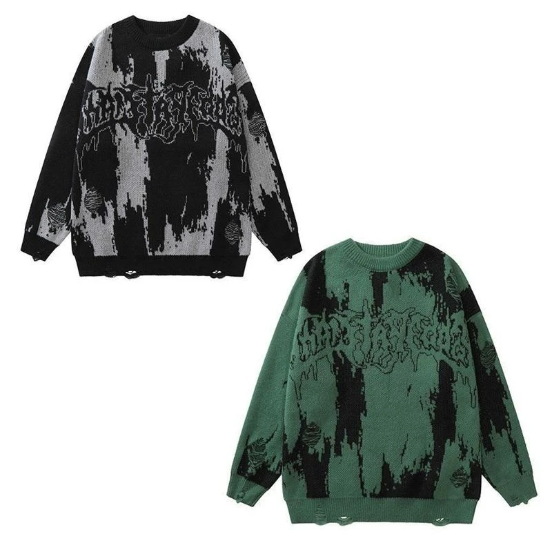 

Stylish Unisex Y2K Knit Sweater Loose Round Neck Pullover Knitwear Long Sleeved