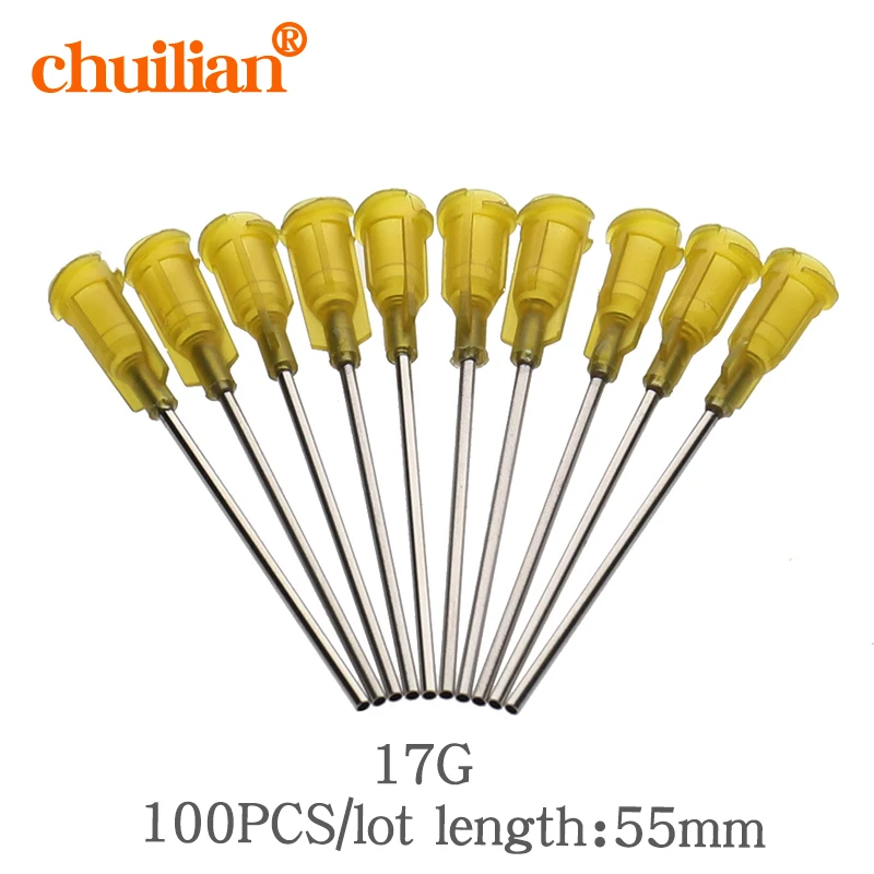100pcs/lot 17G length 55mm Precision passivated S.S. Dispense Tip PP Safetylok hub glue dispenser needles
