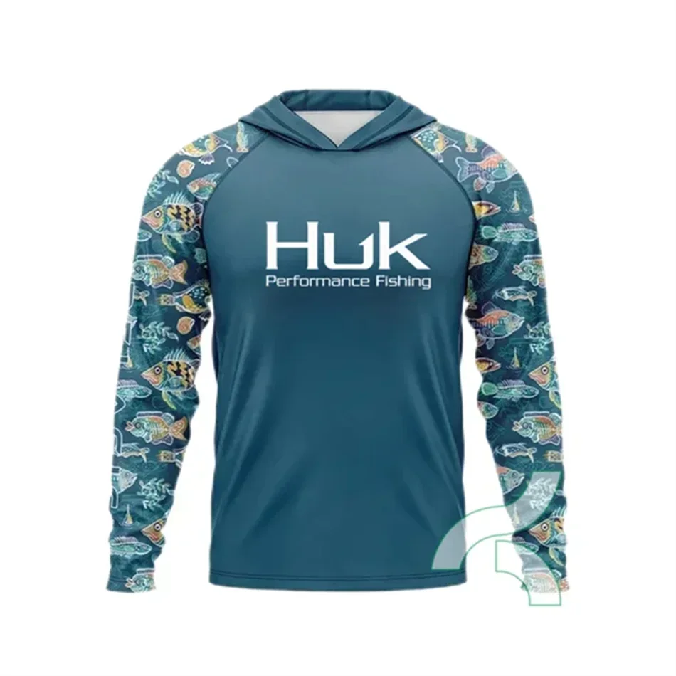 HUK Fishing Shirts Men Sun Protection Hoodie Mask All-in-one Fishing Clothing Ropa Pesca Hunting Camping Angling T-shirt Upf 50+
