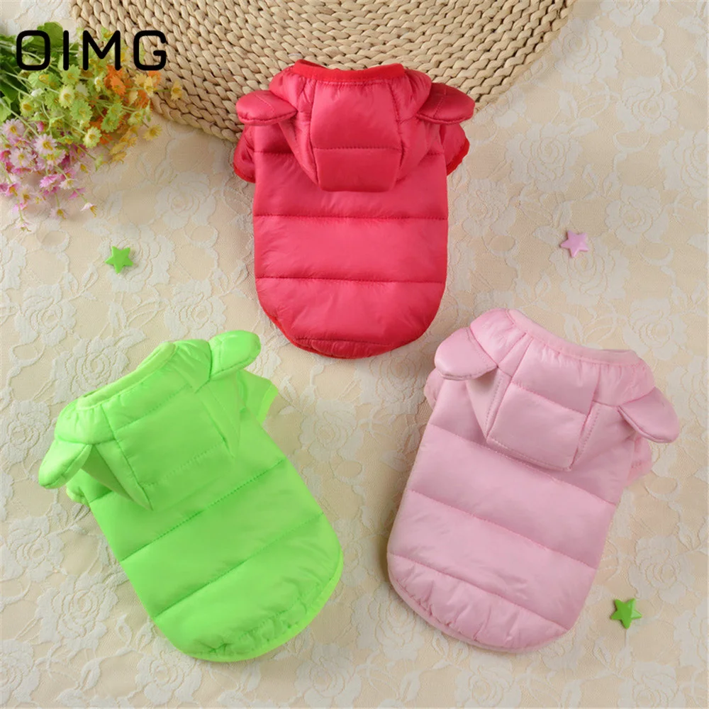 

OIMG Warm Small Dogs Coat Sweater Hooded Clothes For Pets Cats Outfits Solid Cute Puppy Sweater Clothing Winter Dogs Pajamas