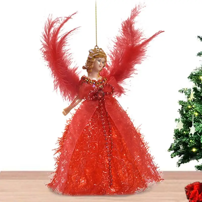 Ange De Noël Rouge 20cm - Topper Pour Sapin, Figurine Décorative Hiver, Ornement De Fêtes