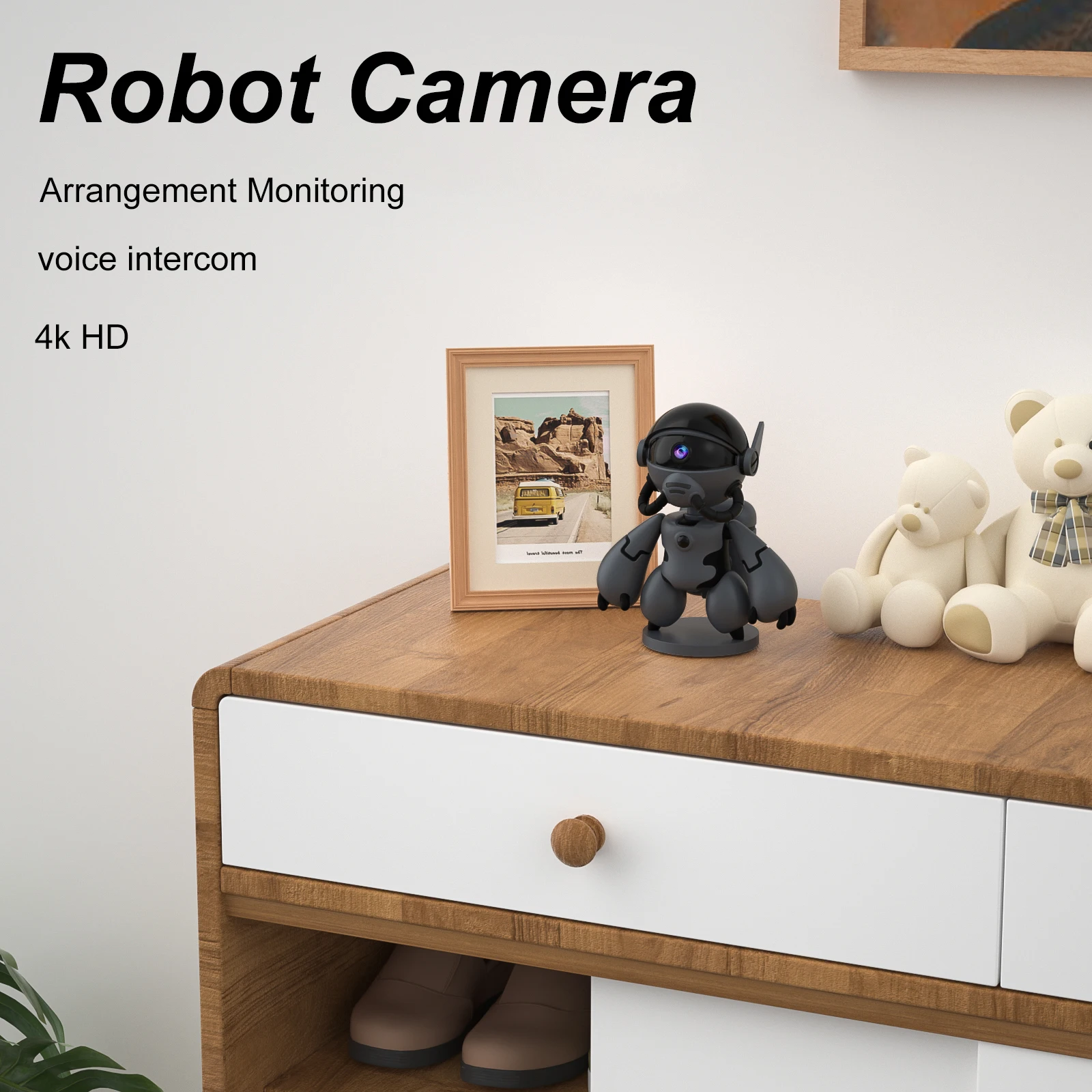 

4k/1080p Robot Pendulum Camera Built-in Battery WiFi Machine Unobtrusive Auto Night Vision Voice Intercom Recorder