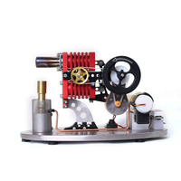 Double Cylinder Stirling Engine Generator Model Double Piston Rocker Arm Linkage with LED Lamp Voltage Display Meter Toy Gift