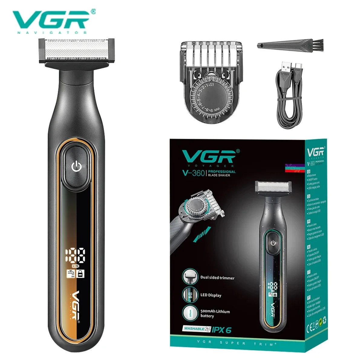 VGR ماكينة تشذيب الشعر منزلية مقاومة للماء قابلة ل...