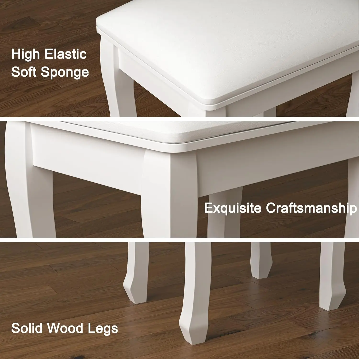 Square Vanity Stool Chair, High Elastic Cotton Makeup Bench, Modern Padded Piano Stool Seat for Makeup Room