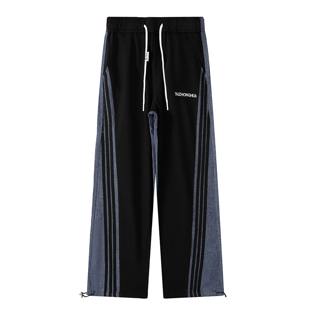 

Patchwork Color Contrast Men Women Pants Elastic Waist Draw String Men's Pants 2 Colors