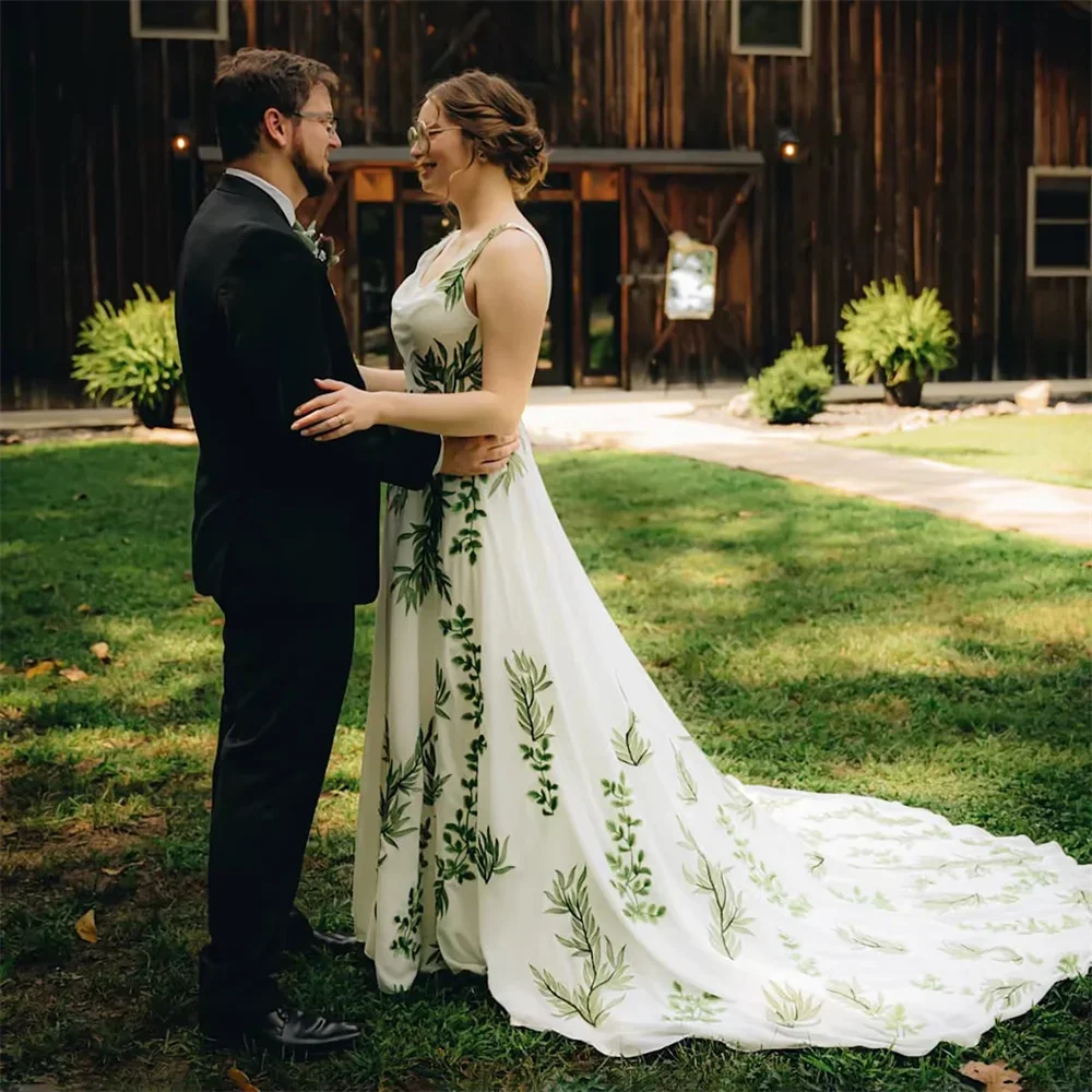 Elegant Green Leaf Embroidery Wedding Dresses Spaghetti Strap A-Line Bridal Gown | eBay Elegant Green Leaf Embroidery Wedding Dresses Spaghetti Strap A-Line Bridal Gown | eBay