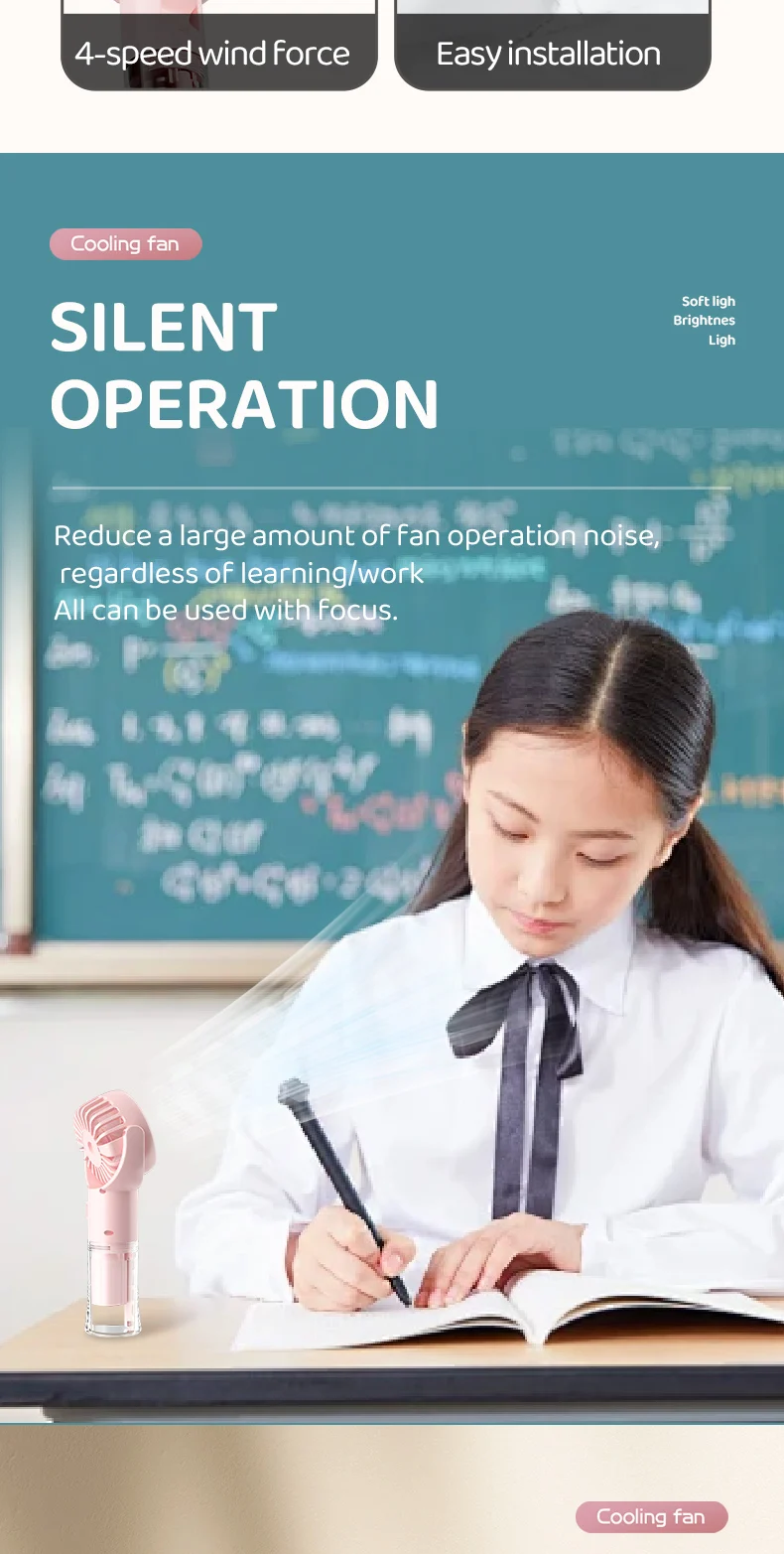 Description Picture 5 of itemPortable Handheld Fan USB Rechargeable Hanging Neck Misting Fan Adjustable Speed Spray Water Mist Fan Outdoor Camping Travel