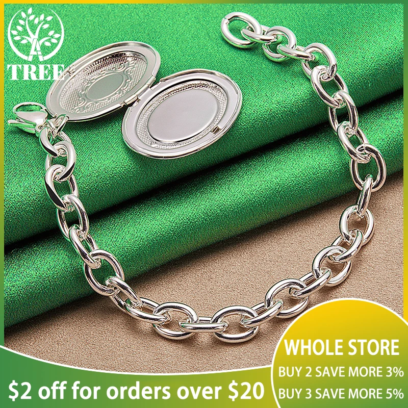 

ALITREE 925 Sterling Silver Original Oval Photo Frame Chain Bracelets For Women Men Party Gifts Fashion Fine Charm Jewelry