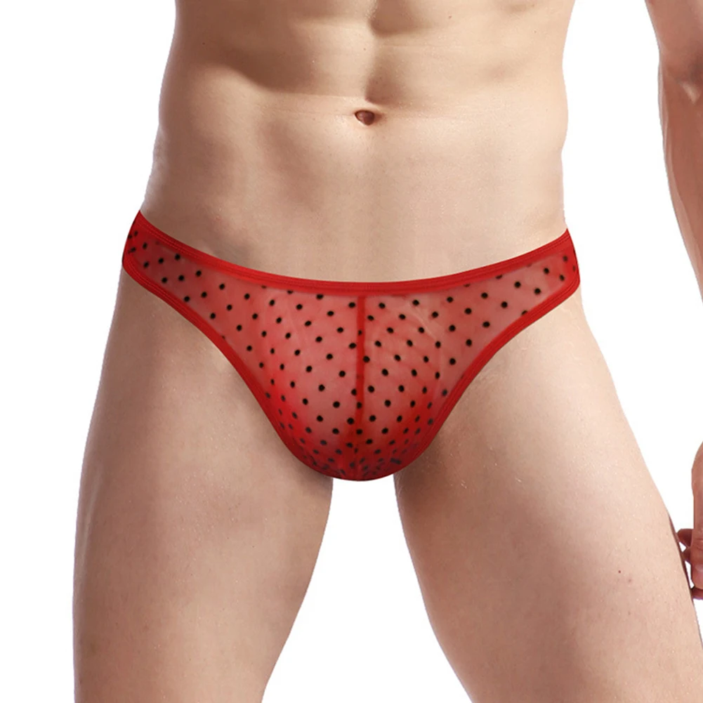 

Sexy Men Sissy Briefs See Through Mesh Thong Dot Printed Underwear T-back Low Rise Pants Gay Man Shorts Pants Erotic Lingerie
