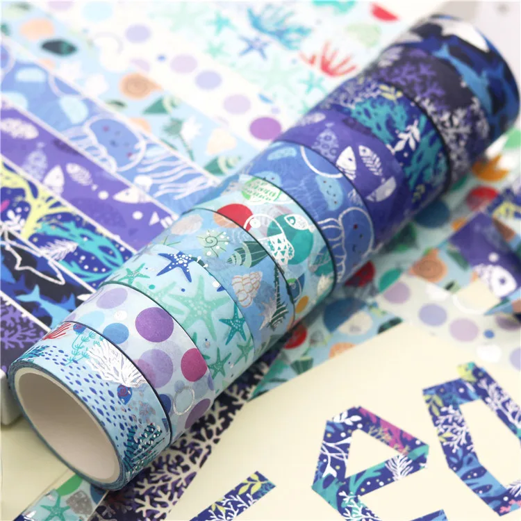 10 pcs/set Blue Ocean Gilding Washi Tape Set Scrapbooking Diy Journal Stationery Masking Tapes Deco Art Supplies Gift Sticker 3