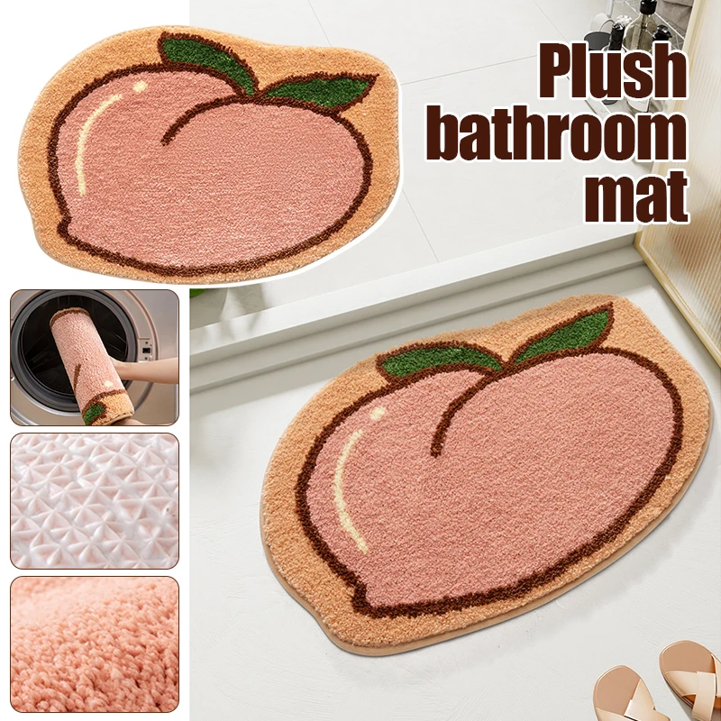 Peach Shape Bathroom Rugs Micro-fiber Floor Mat Anti-skid Carpet Strong Absorbent Flocking Quick Drying Home Floor Mat 5