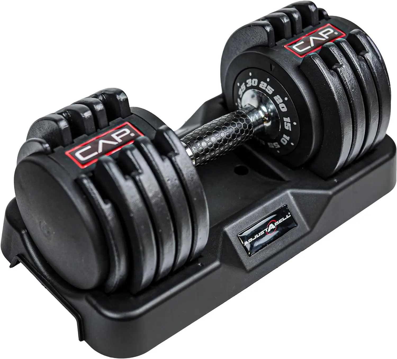 

lb Single Adjustable Dumbbell with Contoured Full Rotation Handle, Honeycomb Black and Chrome Handle (SDBAIS-055G6)