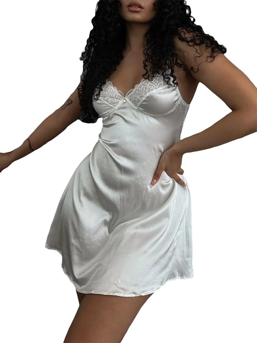 

JBEELATE Women Summer Sexy Mini Bodycon Dress Spaghetti Strap Sleeveless Backless Underwire Dress Party Streetwear Satin