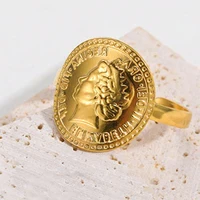 Vintage Ancient Greek Arethusa Goddess Coin Rings For Women Imitation Pearl Zircon Moon Stainless Steel Ring Fashion Jewelry - Image 4