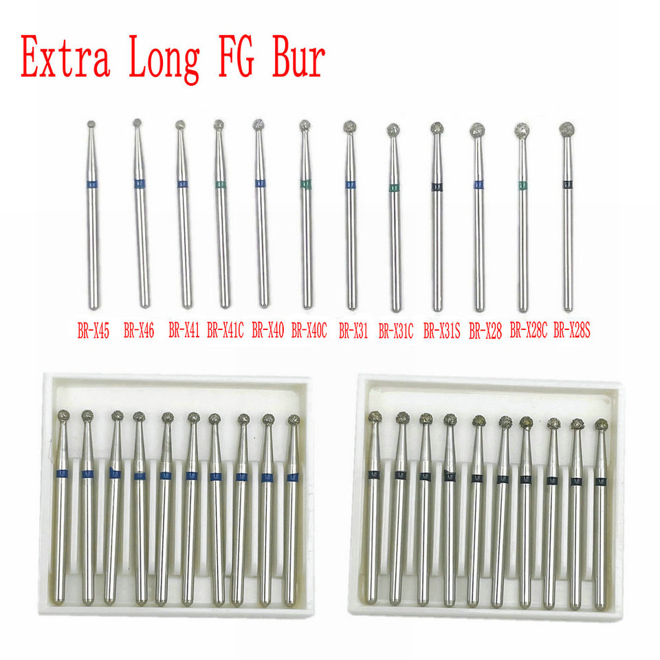 10pcs/pack Extra Long Dental Diamond Burs 25mm FG Diamond 1.6mm Shank for High Speed Handpiece Burs Dentist Tools