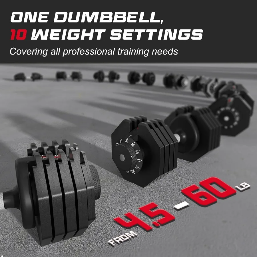 Adjustable Dumbbells Set-60lb, Anti-Slip Metal Fast Adjust Weight Handle, Exercise & Fitness for Full Body Workout - Adjustable