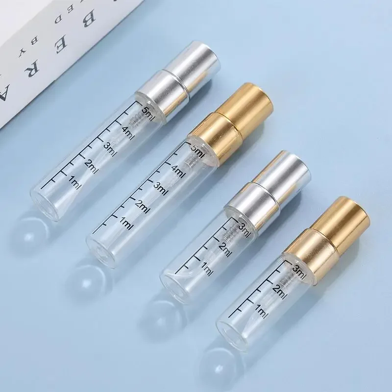 50pcs 2ml 3ml 5ml 10ml Scale Glass Perfume Spray Bottle Empty Clear Cosmetic Bottles Atomizer Refillable Sample Vials