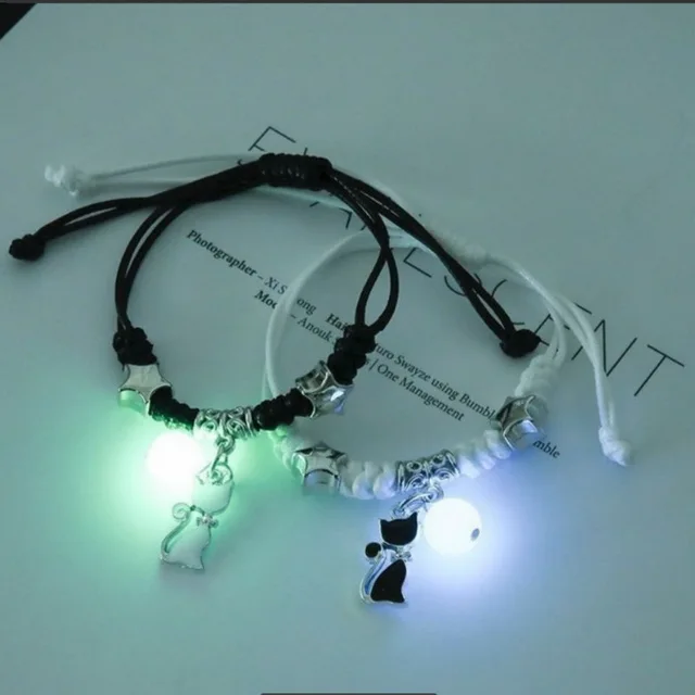Bracelet de Couple étoile lumineuse chat lune, 2 pièces, fleur de chaton, corde réglable faite à la main, Bracelets assortis, bijoux d'amitié pour amoureux