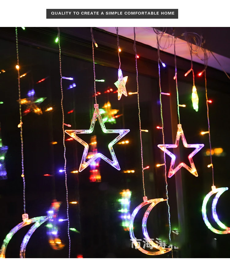 3.5M 110V 220V LED Star Moon Christmas String Fairy Lights Garland Outdoor Home For Wedding/Party/Curtain/Ramadan Decorations