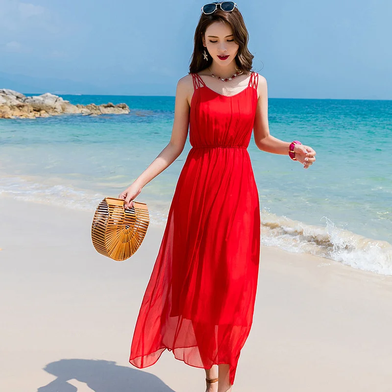 

Dresses Woman Party Night Summer Dress Silk Beach Long Dress Red Dresses Elegant Casual Clothes Vestidos Verano LWL1533