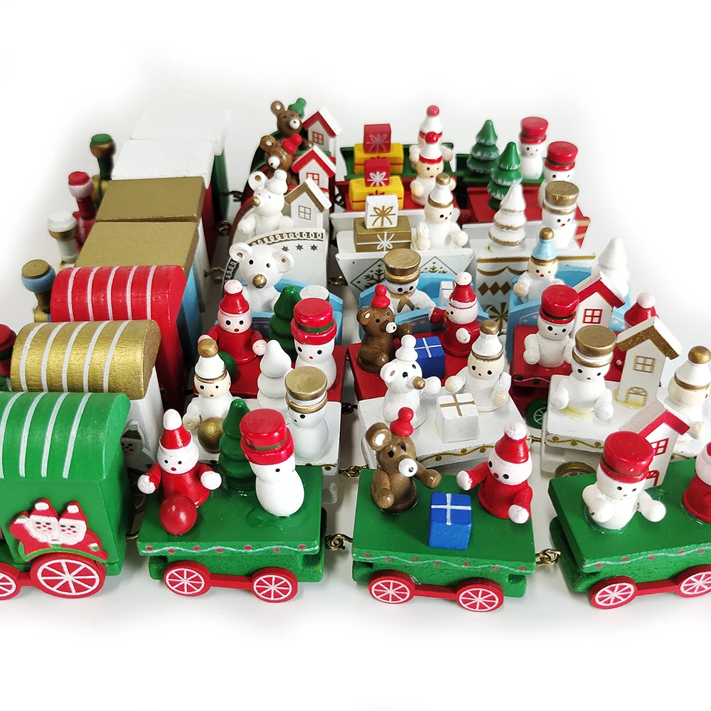 Christmas Wooden Train Ornament Christmas Train Car Gift for Kids Decoration Navidad Home Desk Decor New Year
