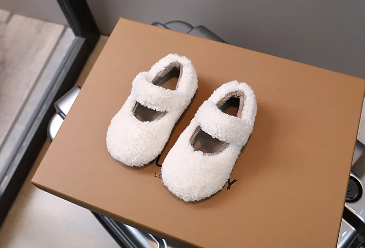 INS Style Children Furry ShOES Autumn Winter Plush Thickened Warm Shoes Fashion Footwear Kids Girls Outdoor Shoes