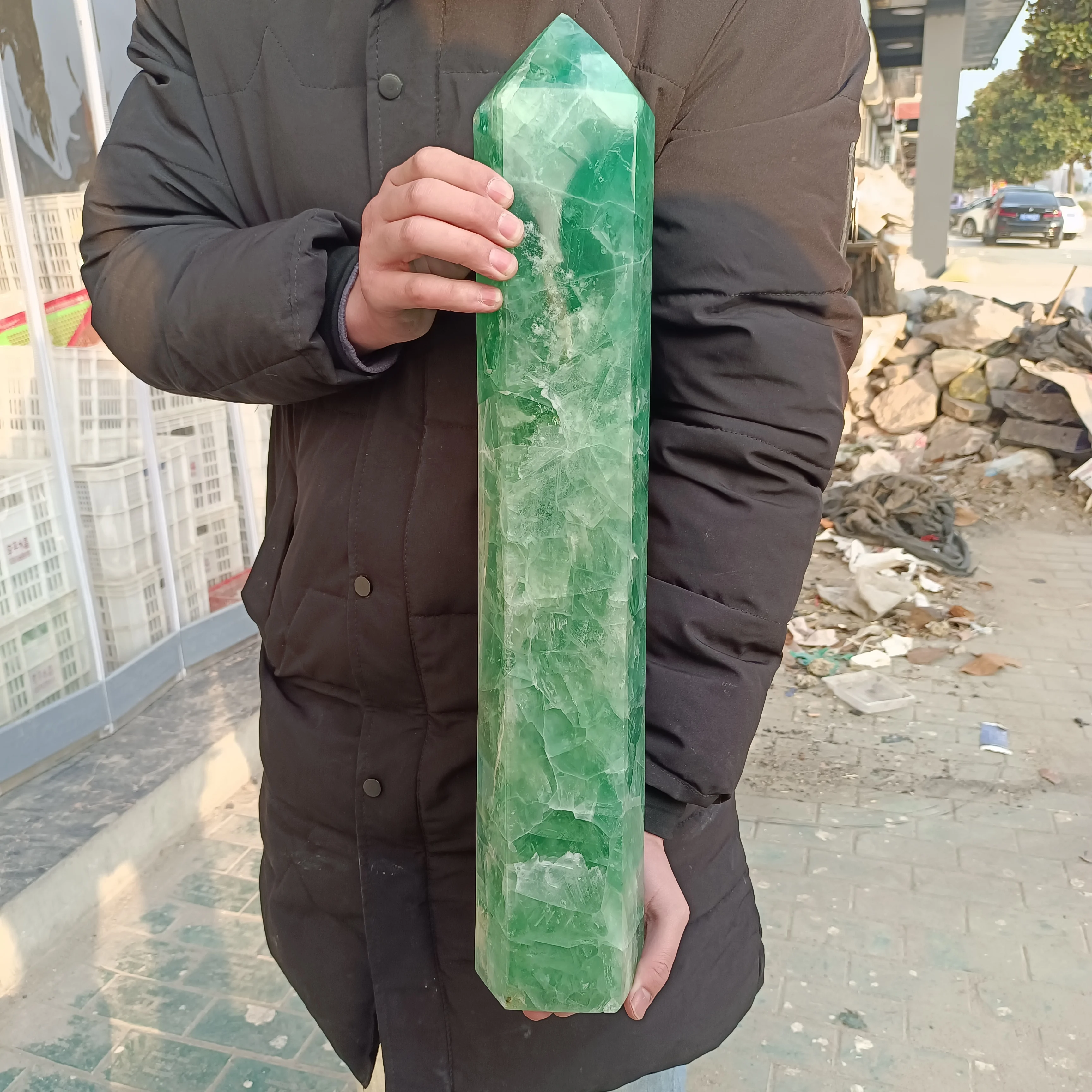 Huge Wand Natural Crystal Point Green Fluorite Tower Healing Stone Energy Ore Mineral Obelisk Home Office Degaussing Decor Gem