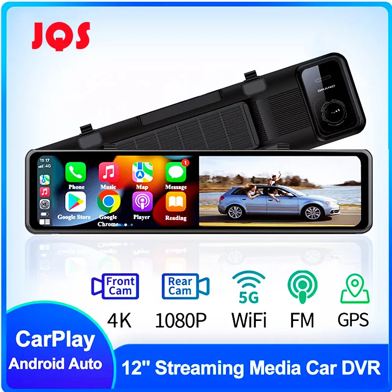 

Car Camera Dash Cam 12 Inch 4K Carplay & Android Auto 2160P Rearview Mirror Video Recording WIFI Loop Record Phone APP Car DVR