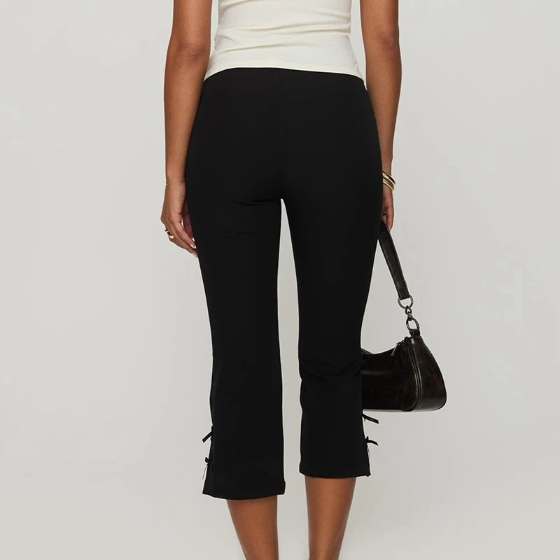 Women Bow Decor Capri Pants Chic Fashion Solid Color Slim Fit Cropped Pants Summer Casual Stretch Leggings Ladies High Street 4