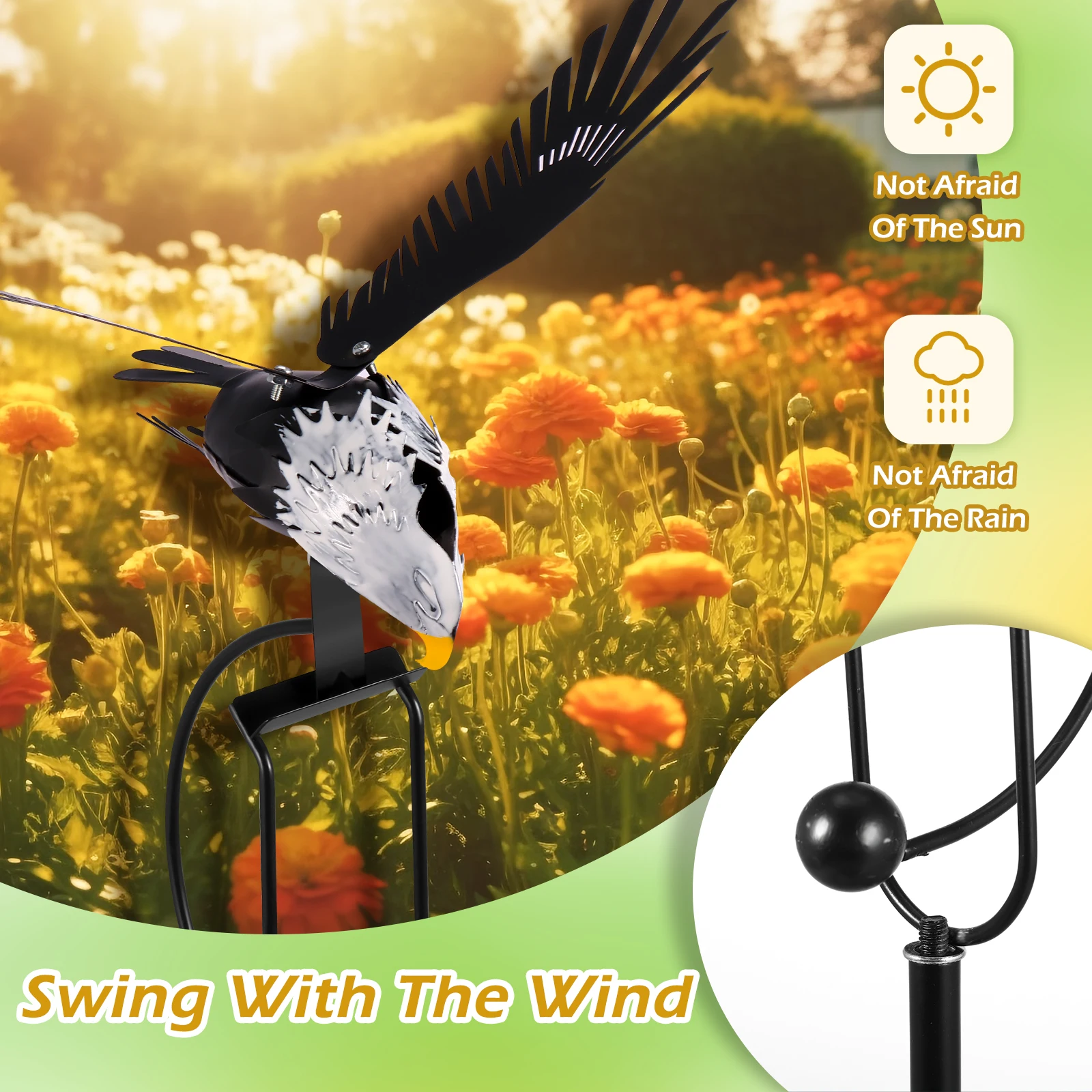 Iron Owl Wind Spinner Wing Flapping Owl Wind Chime Outdoor Eagles Metal Windmill Weather Resistant Eagle Garden Stake Decoration