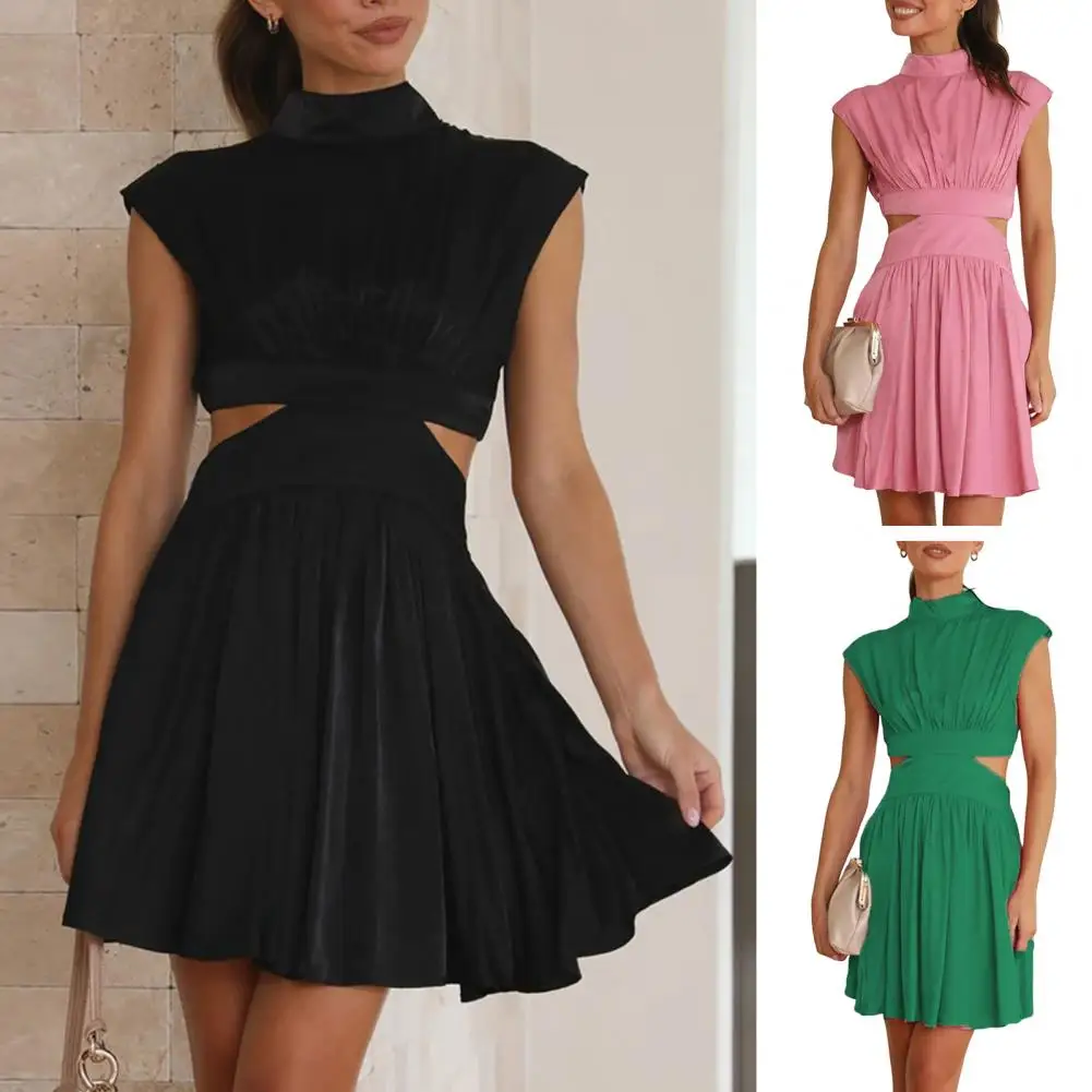 

Women Summer Green Long Maxi Dress Sleeveless Sexy Office Lady Short One Piece Pleated Skirt Loose Elegant Korean Style Sundress