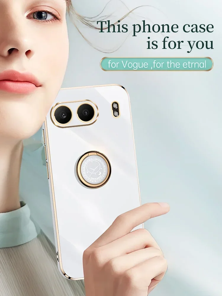 Sleek Ring Stand Holder Phone Case – Plating Soft Silicone Shockproof Back Cover