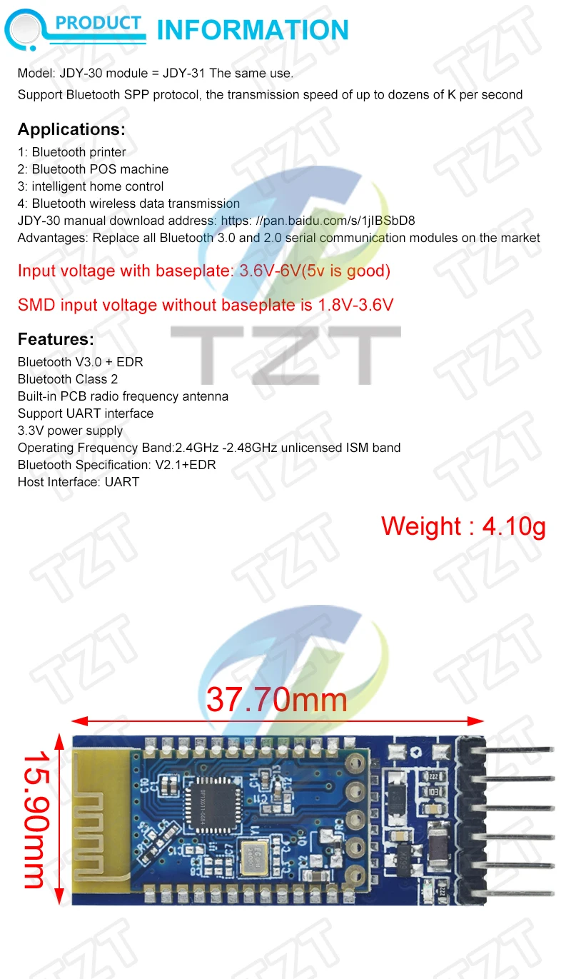 JDY-30 = JDY-31 SPP-C Bluetooth-5.0 Wireless-Modul Ersetzt HC-05 HC-06 – Detail 1